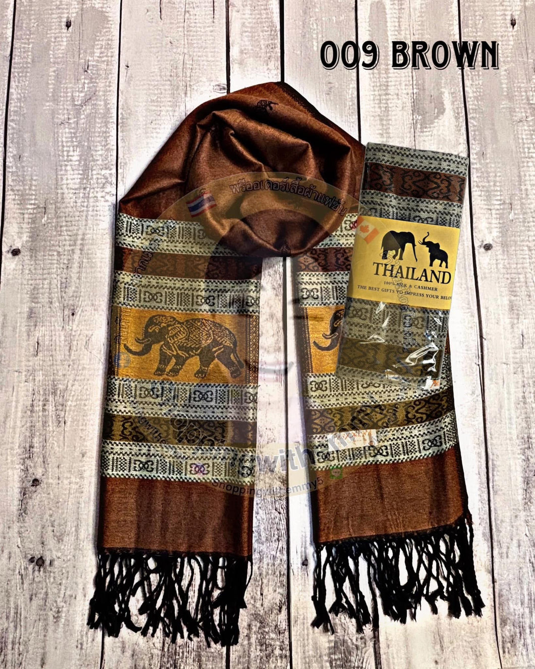 ผ้าพันคอลายช้างไทย สีน้ำตาลเข้ม 𝓔𝓵𝓮𝓹𝓱𝓪𝓷𝓽 𝓹𝓪𝓽𝓽𝓮𝓻𝓷 𝓼𝓬𝓪𝓻𝓯 
Size 70x180นิ้ว