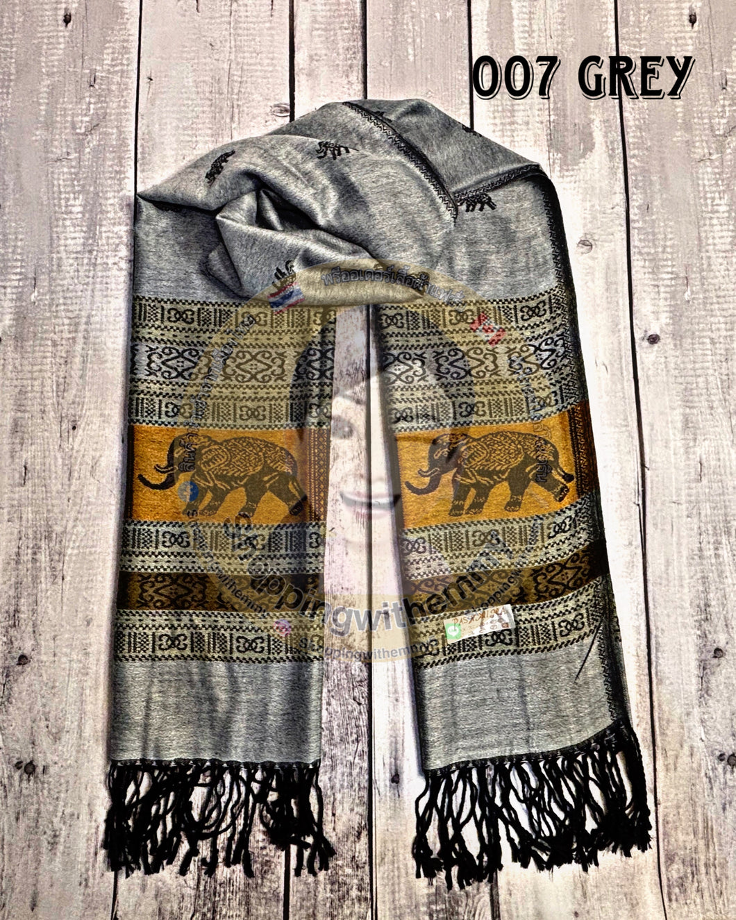 ผ้าพันคอลายช้างไทย สีเทา 𝓔𝓵𝓮𝓹𝓱𝓪𝓷𝓽 𝓹𝓪𝓽𝓽𝓮𝓻𝓷 𝓼𝓬𝓪𝓻𝓯 
Size 70x180นิ้ว