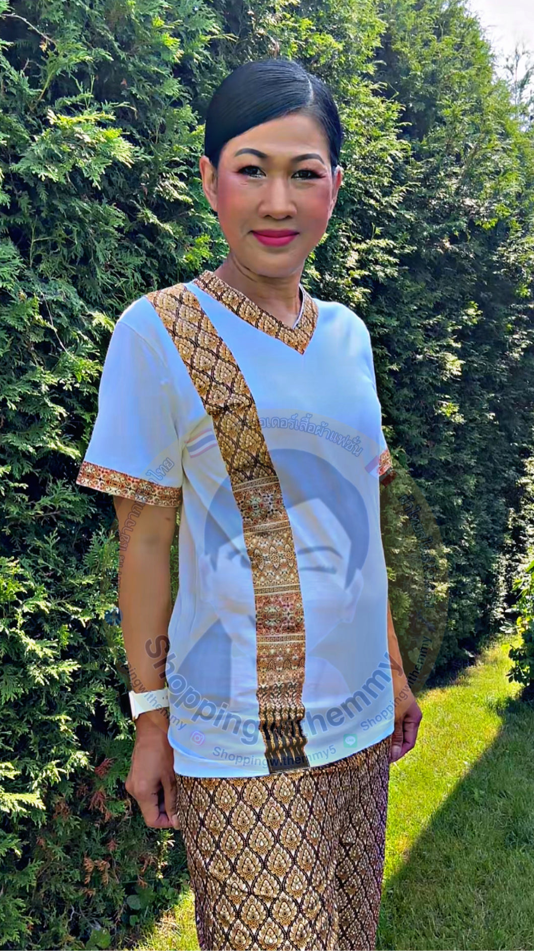 เสื้อยูนิฟอร์มนวดไทย เสื้อยูนิฟอร์มร้านอาหารไทย #สีขาว ไซส์ L (เฉพาะเสื้อ)