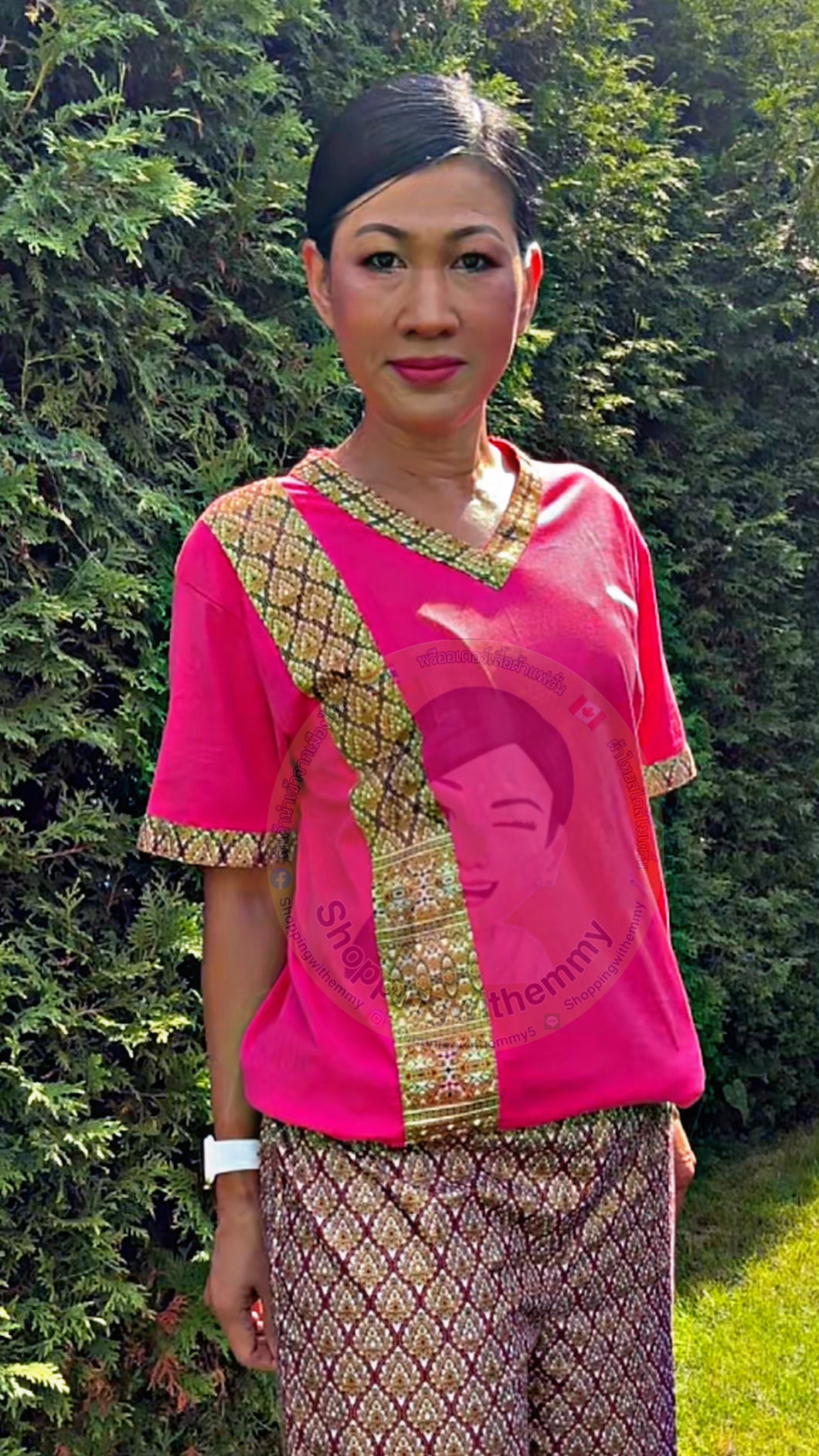 เสื้อยูนิฟอร์มนวดไทยเสื้อยูนิฟอร์มร้านอาหารไทย #สีชมพู ไซส์ M (เฉพาะเสื้อ)